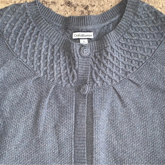 Blue Cardigan Sweater with Round Neckline and Long Sleeves - Picture 2 of 4